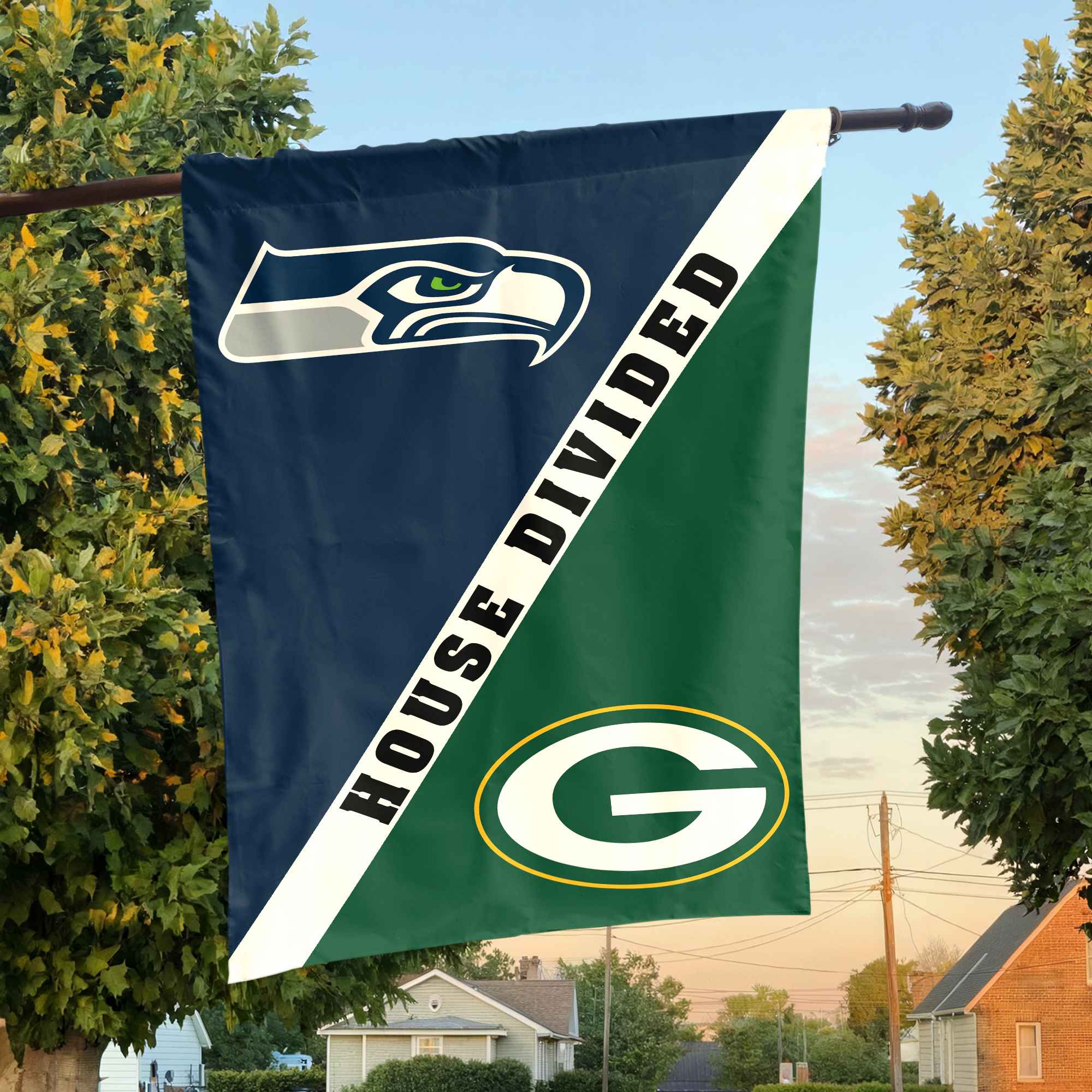 Seahawks vs Packers House Divided Flag, NFL House Divided Flag