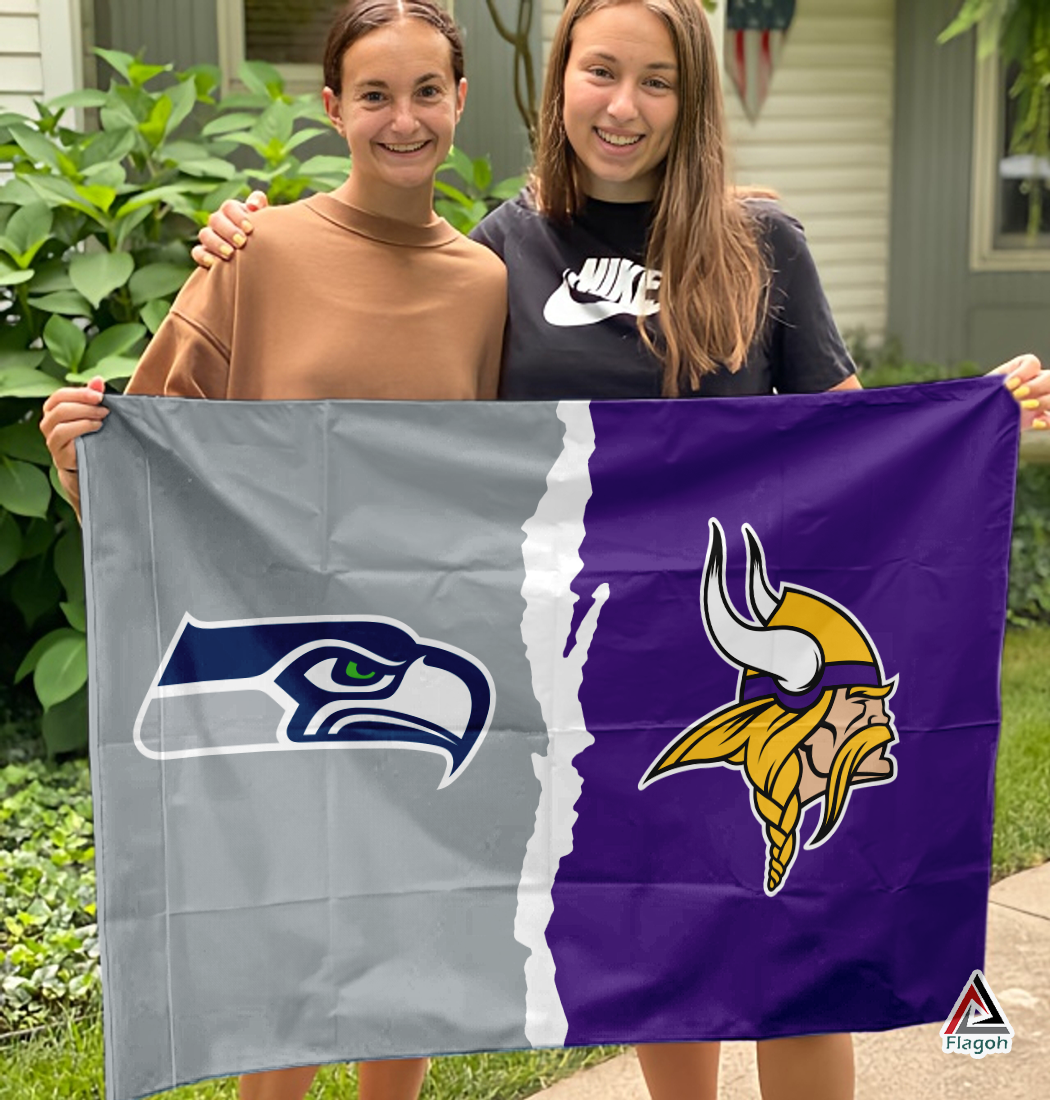 Seahawks vs Vikings House Divided Flag, NFL House Divided Flag - Image 3