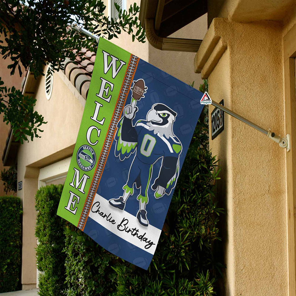 Seattle Seahawks Football Flag, Blitz Mascot Personalized Football Fan Welcome Flags, Custom Family Name NFL Decor - Image 5