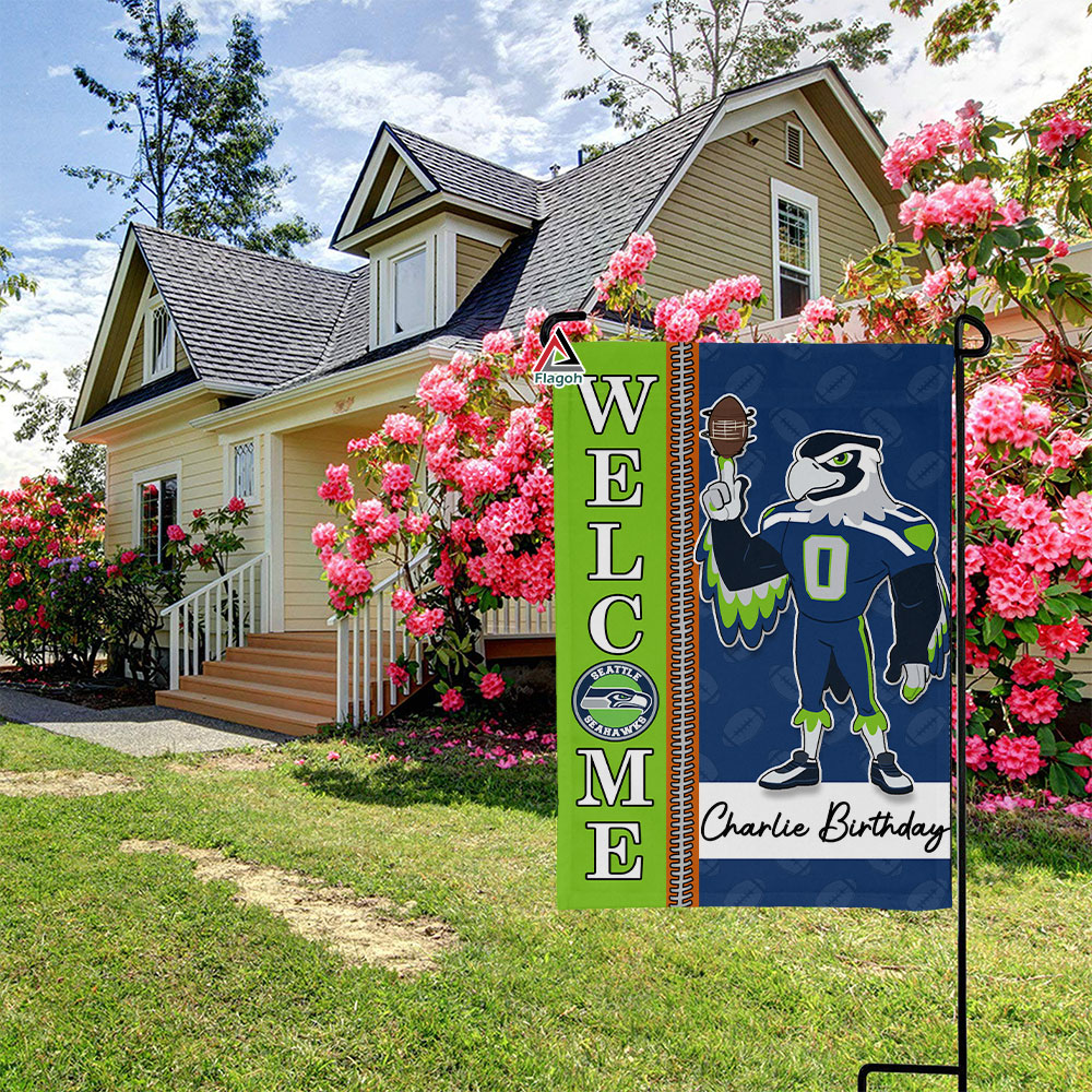 Seattle Seahawks Football Flag, Blitz Mascot Personalized Football Fan Welcome Flags, Custom Family Name NFL Decor - Image 9