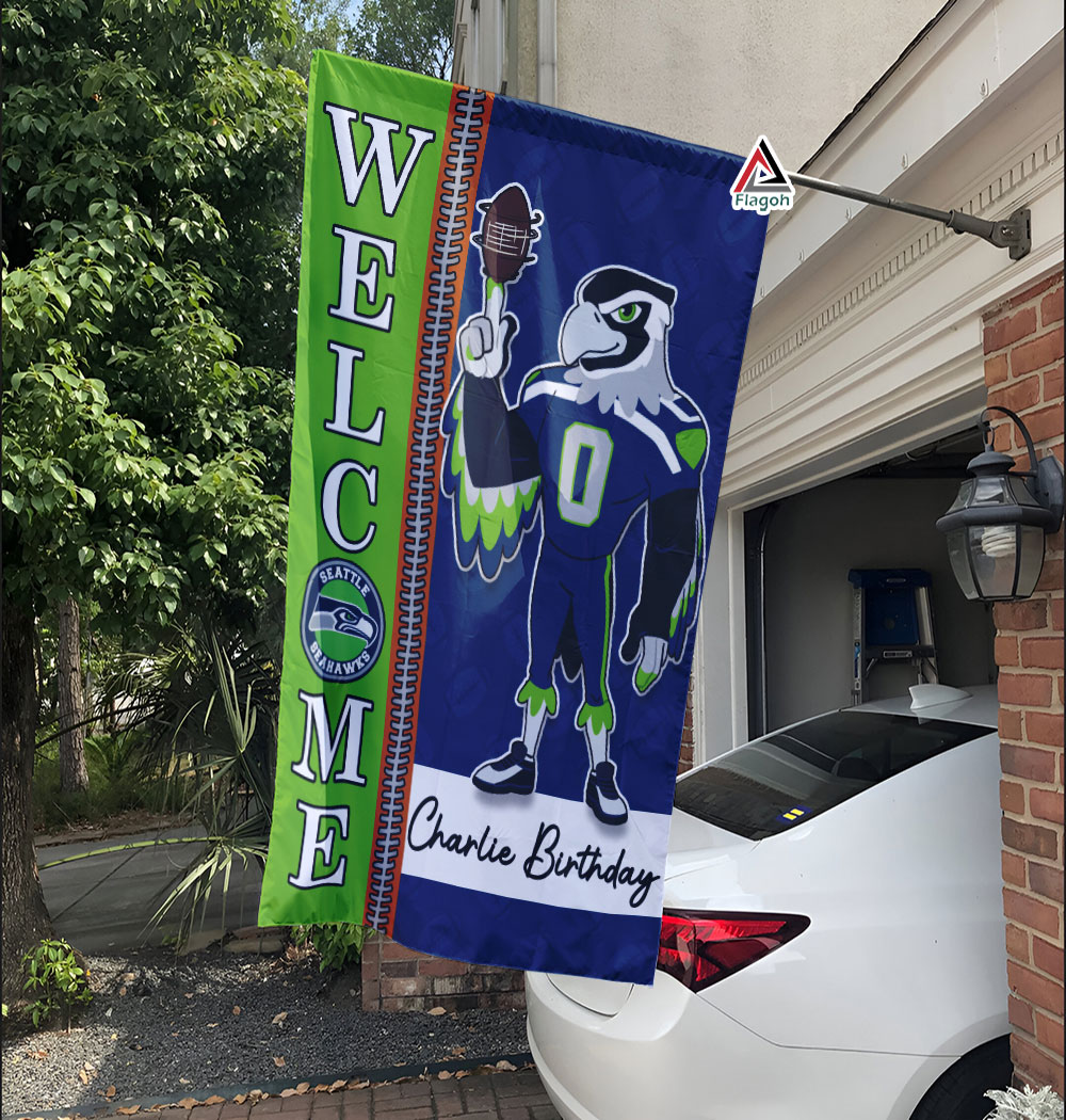Seattle Seahawks Football Flag, Blitz Mascot Personalized Football Fan Welcome Flags, Custom Family Name NFL Decor - Image 3
