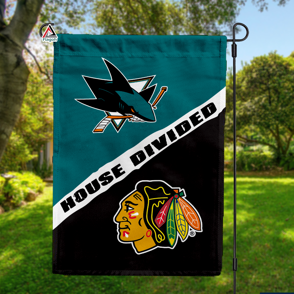 Sharks vs Blackhawks House Divided Flag, NHL House Divided Flag