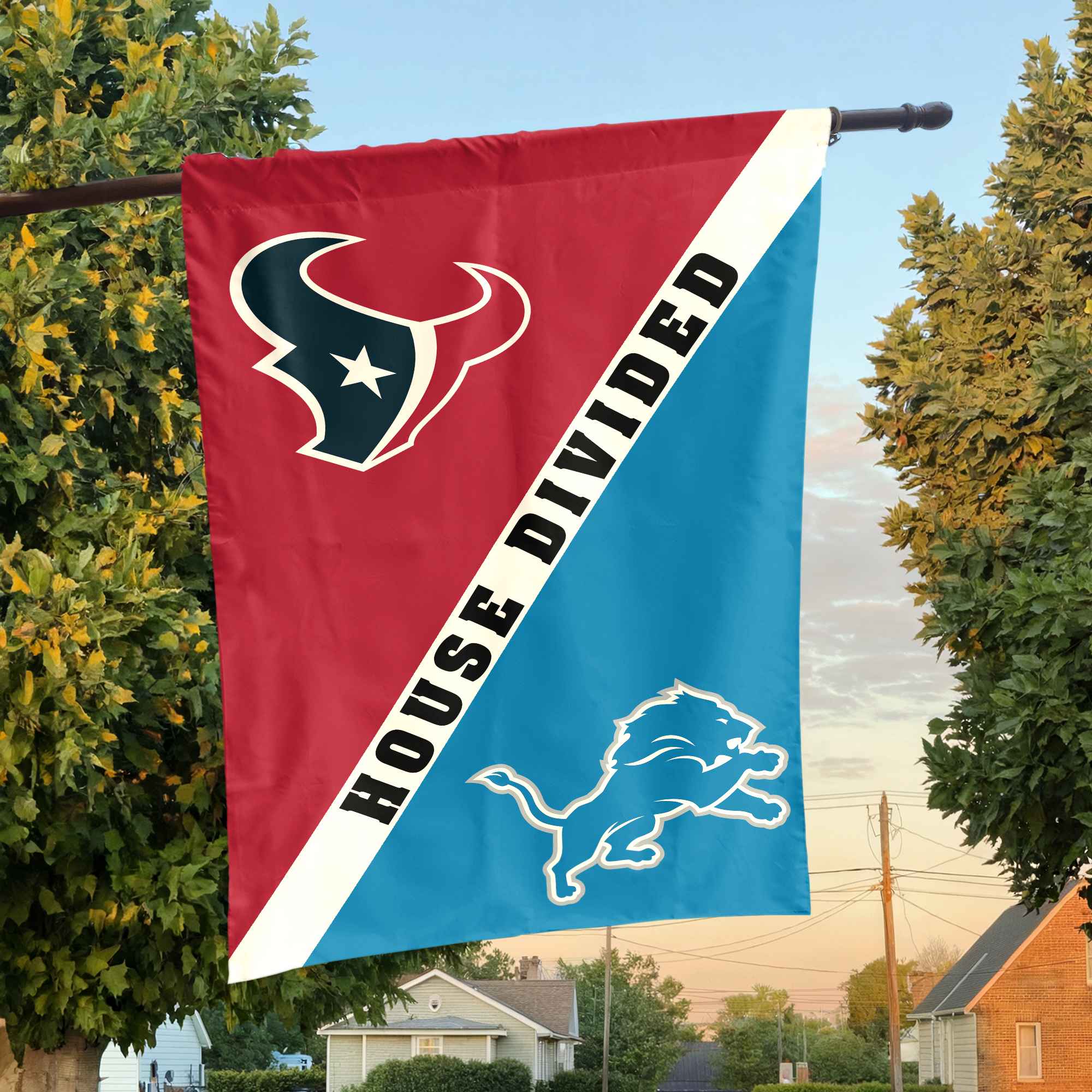 Texans vs Lions House Divided Flag, NFL House Divided Flag
