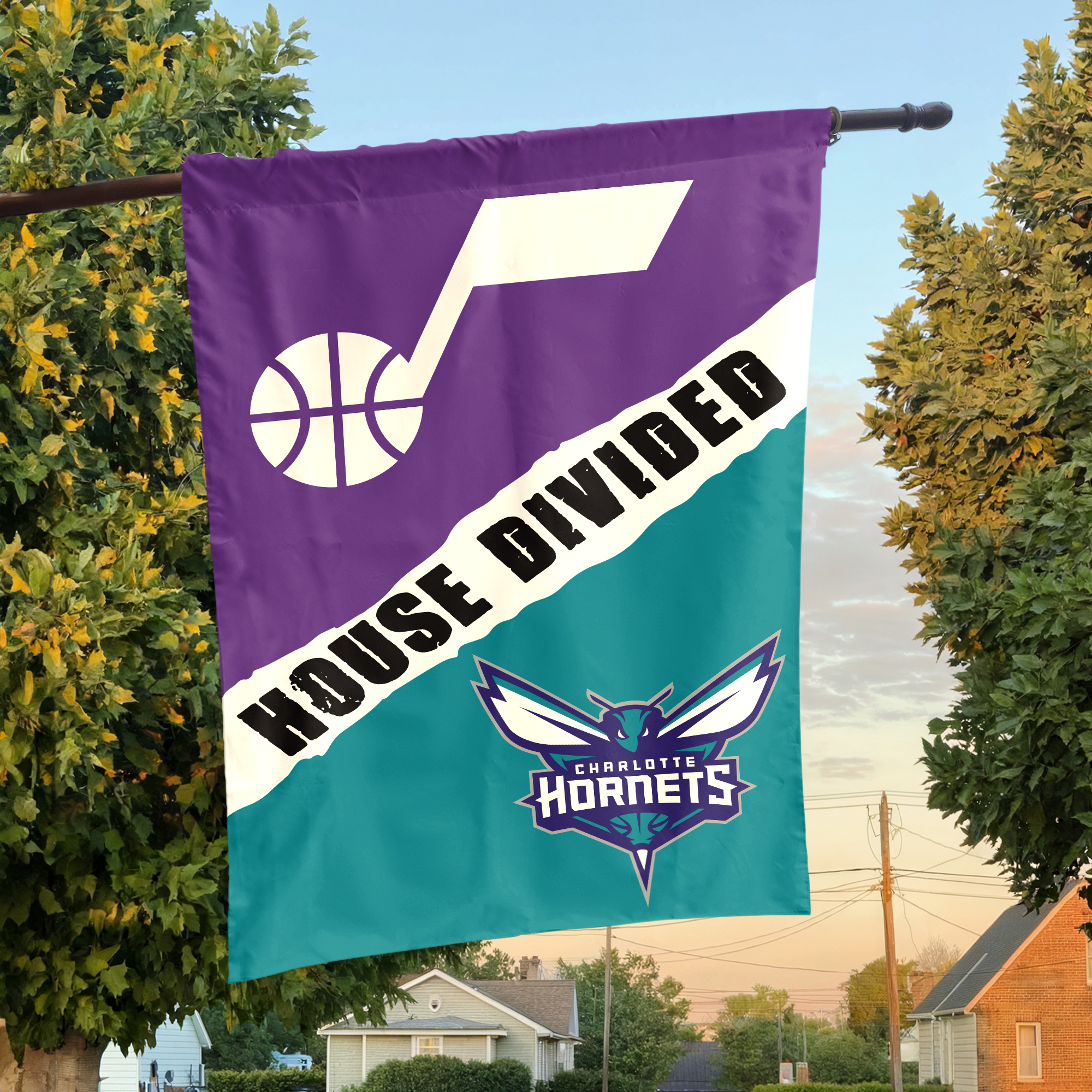 Utah vs Charlotte House Divided Flag, NBA House Divided Flag