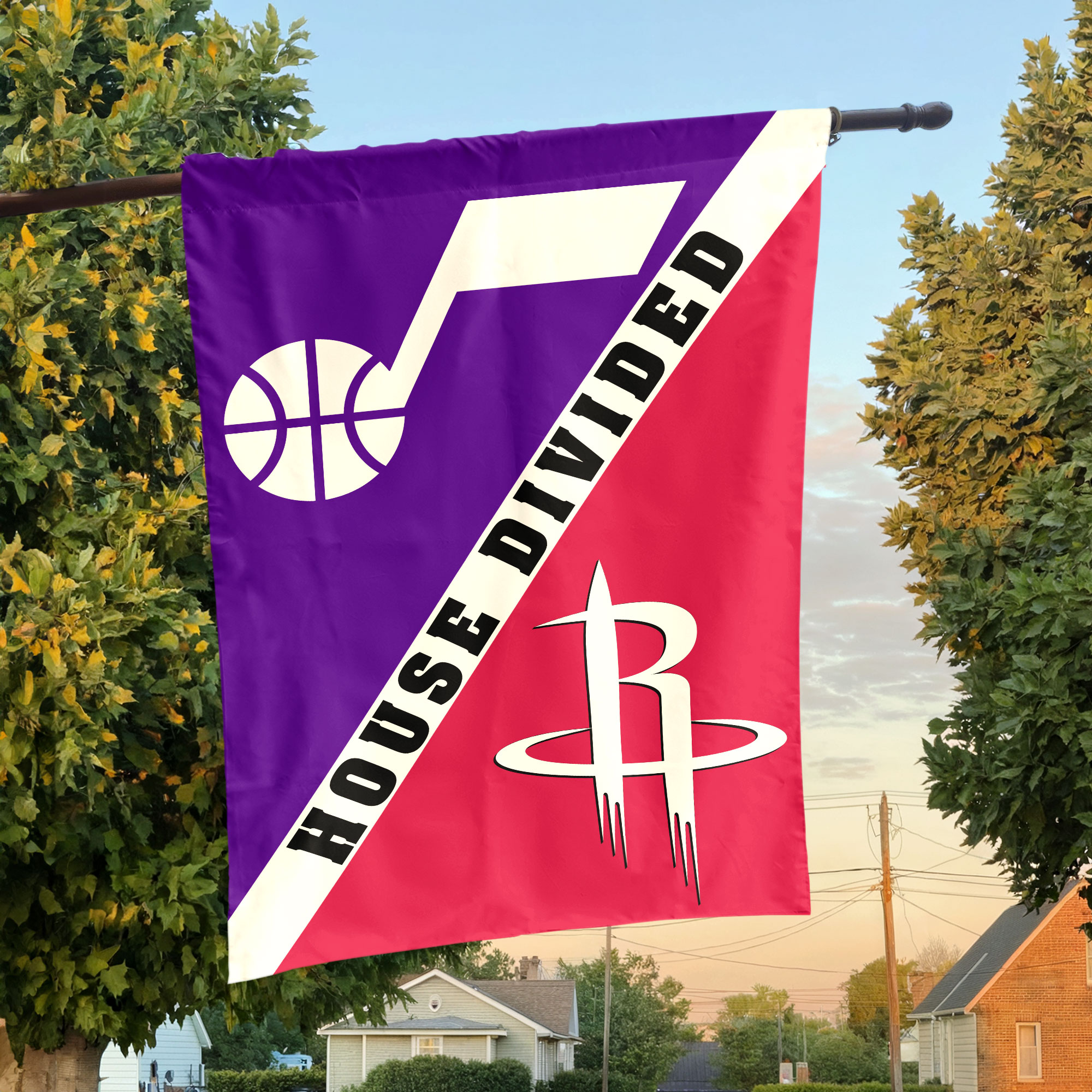 Utah vs Houston House Divided Flag, NBA House Divided Flag