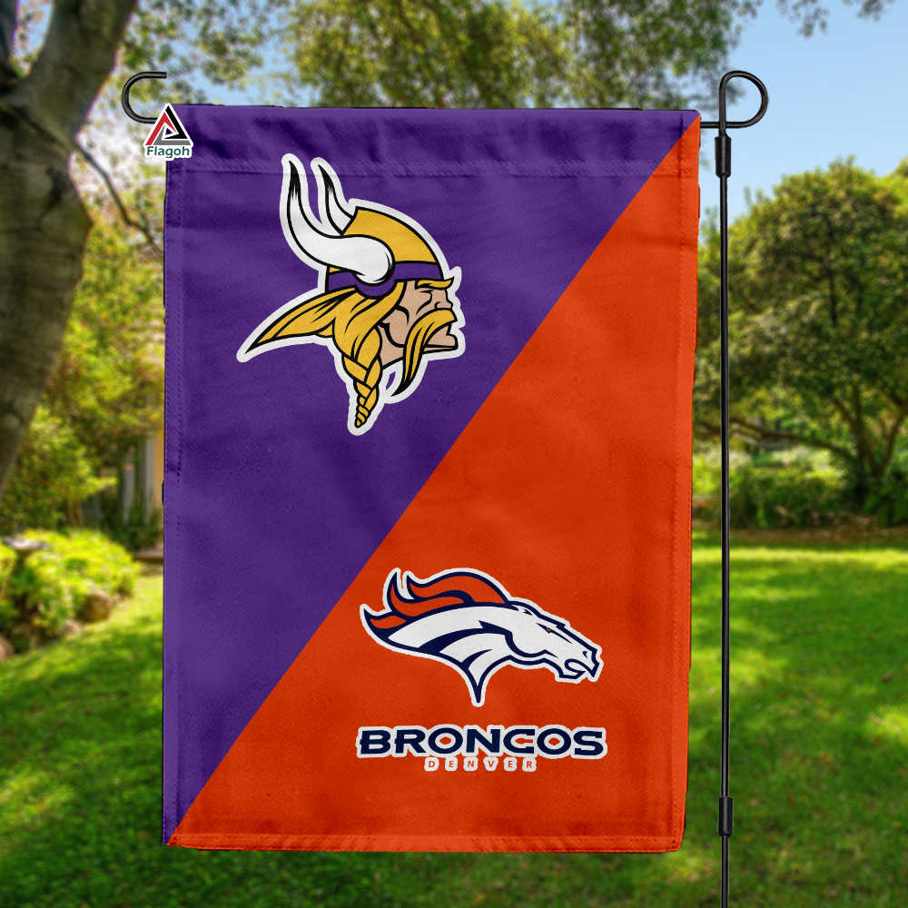Vikings vs Broncos House Divided Flag, NFL House Divided Flag