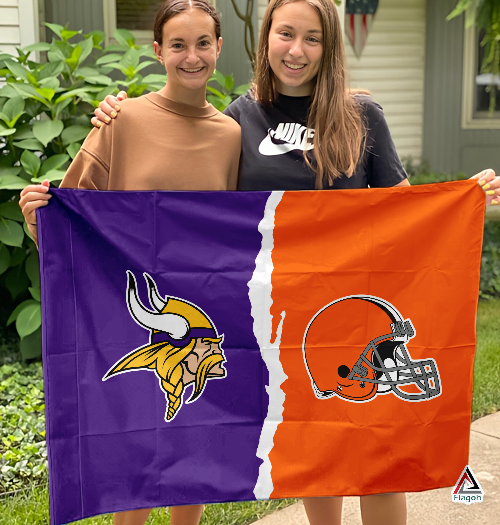 Vikings vs Browns House Divided Flag, NFL House Divided Flag - Image 3