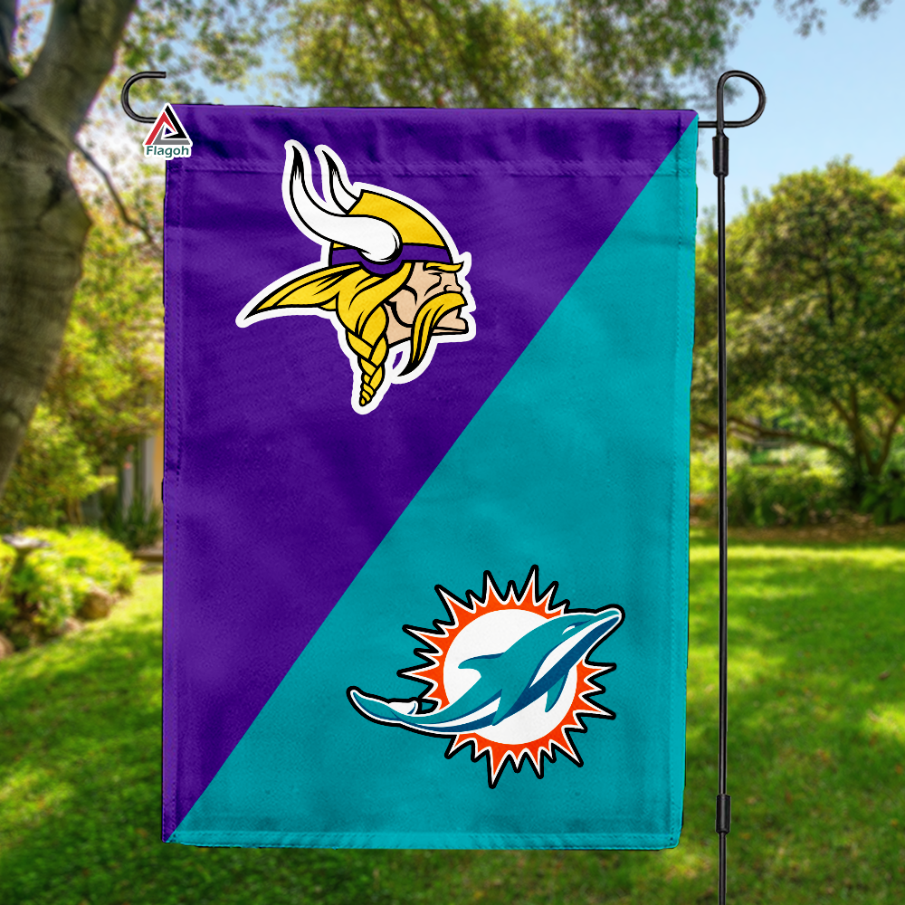 Vikings vs Dolphins House Divided Flag, NFL House Divided Flag