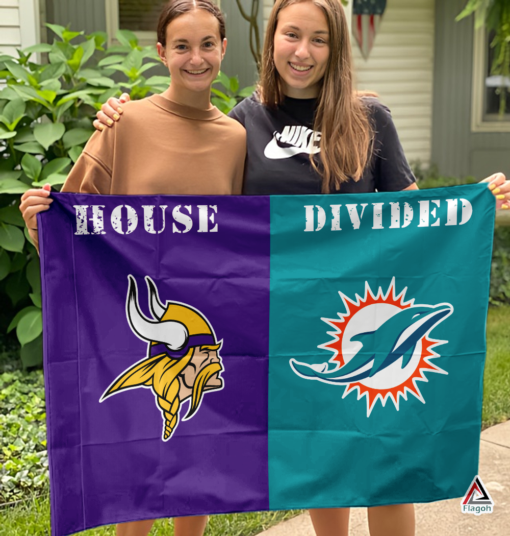 Vikings vs Dolphins House Divided Flag, NFL House Divided Flag - Image 3