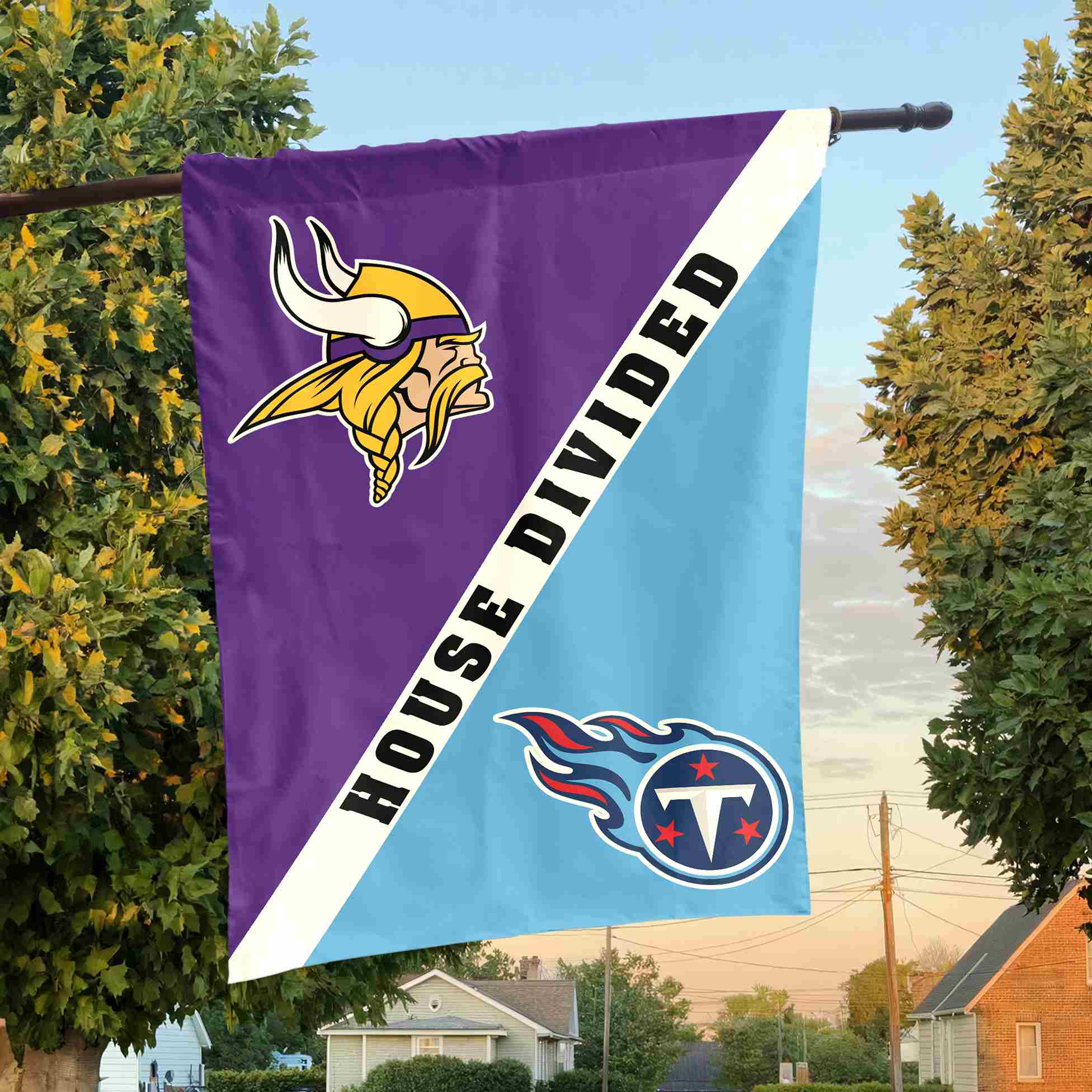 Vikings vs Titans House Divided Flag, NFL House Divided Flag