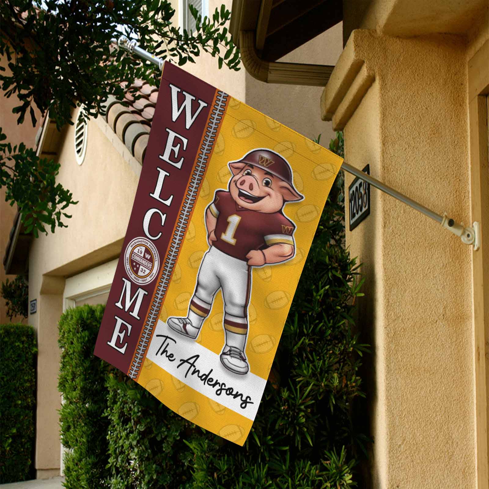 Washington Commanders Football Flag, Major Tuddy Mascot Personalized Football Fan Welcome Flags, Custom Family Name NFL Decor - Image 10