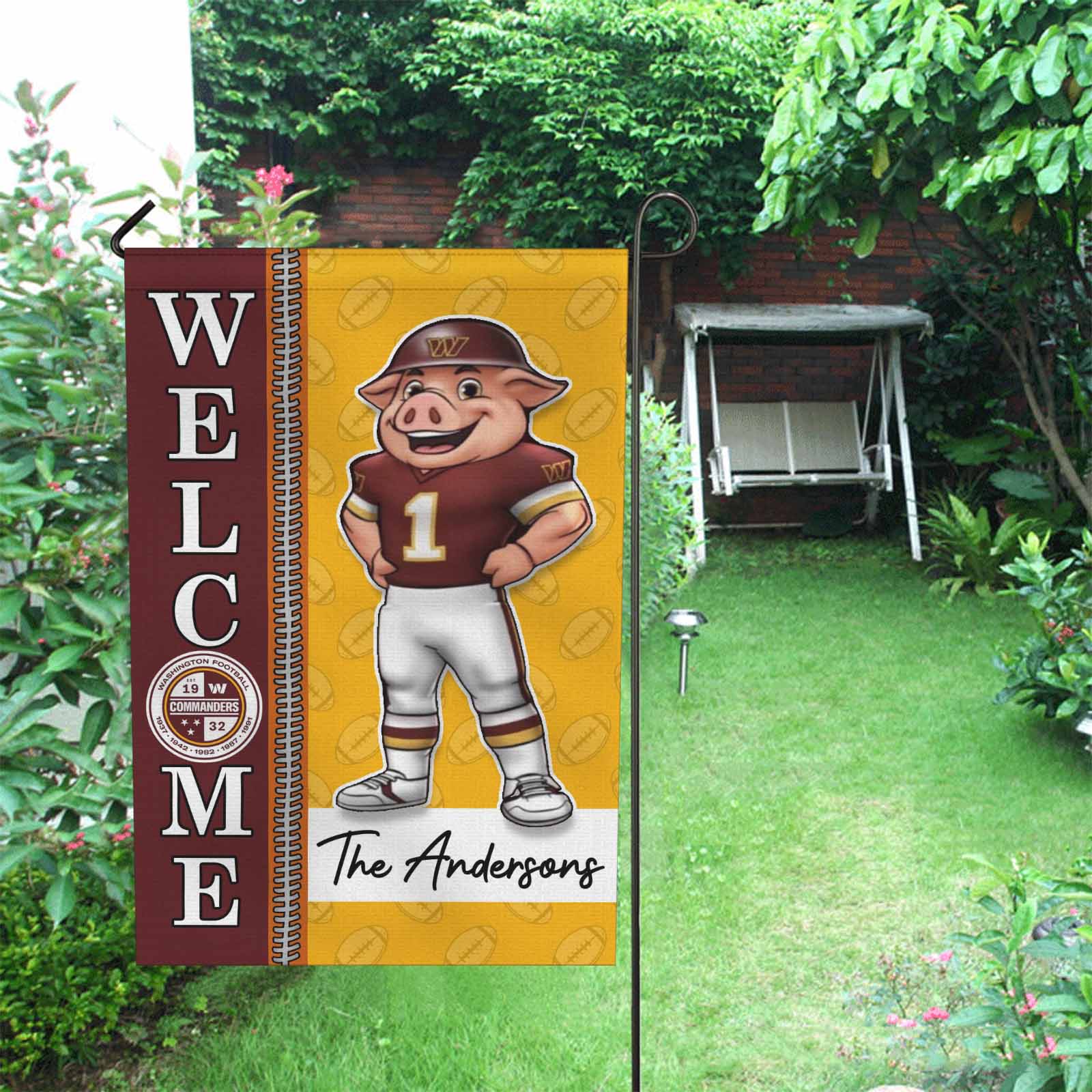 Washington Commanders Football Flag, Major Tuddy Mascot Personalized Football Fan Welcome Flags, Custom Family Name NFL Decor - Image 3
