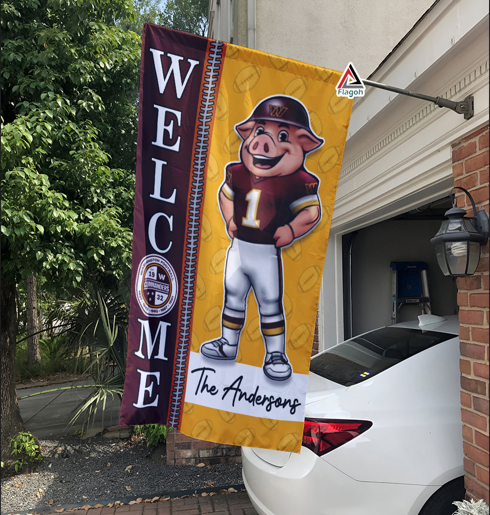 Washington Commanders Football Flag, Major Tuddy Mascot Personalized Football Fan Welcome Flags, Custom Family Name NFL Decor - Image 8