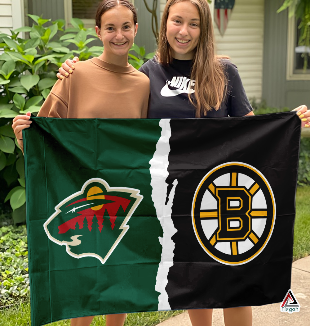 Wild vs Bruins House Divided Flag, NHL House Divided Flag - Image 3