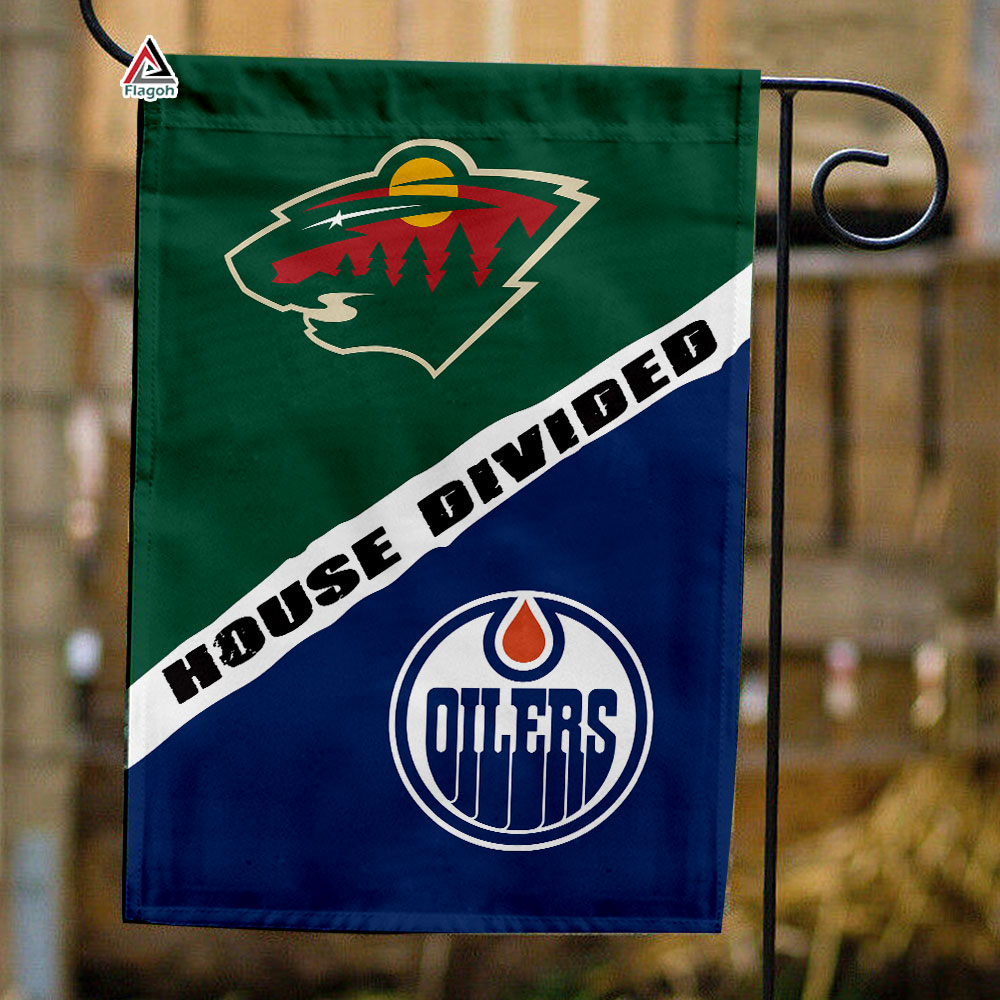 Wild vs Oilers House Divided Flag, NHL House Divided Flag