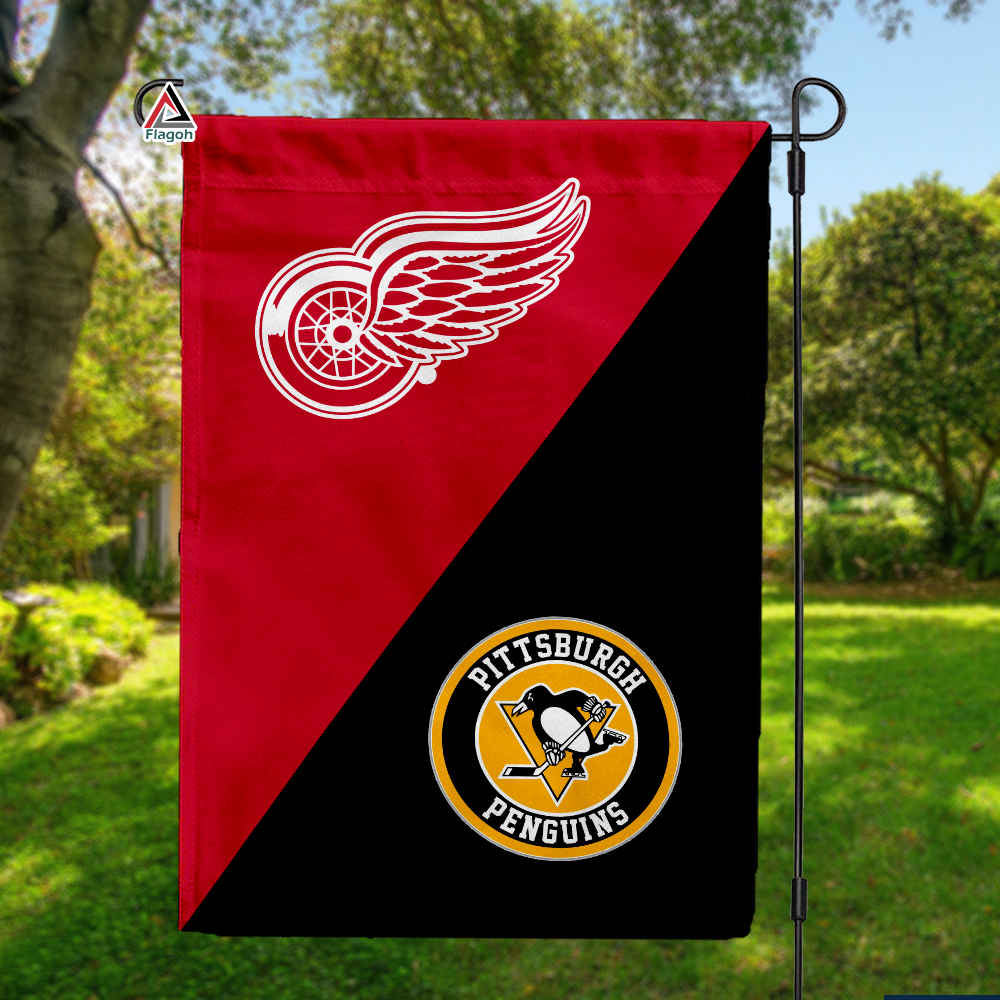 Wings vs Penguins House Divided Flag, NHL House Divided Flag