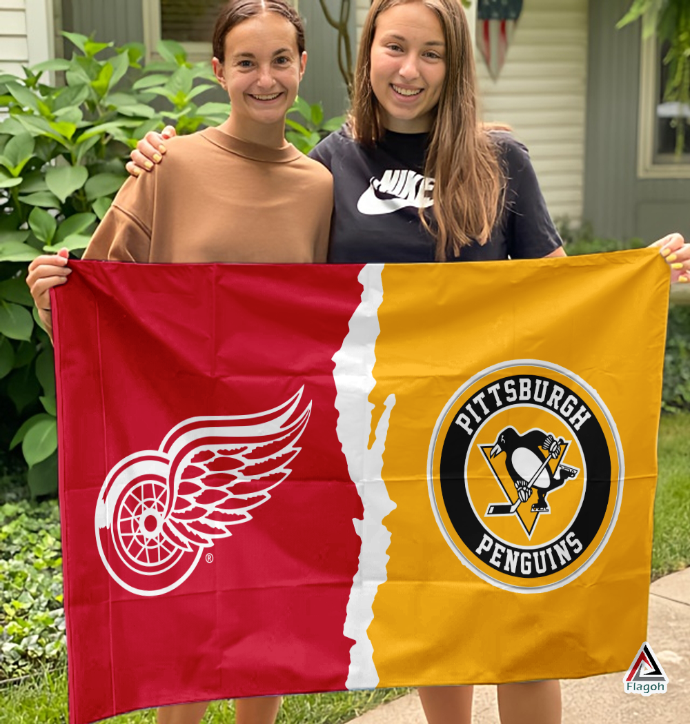 Wings vs Penguins House Divided Flag, NHL House Divided Flag - Image 3