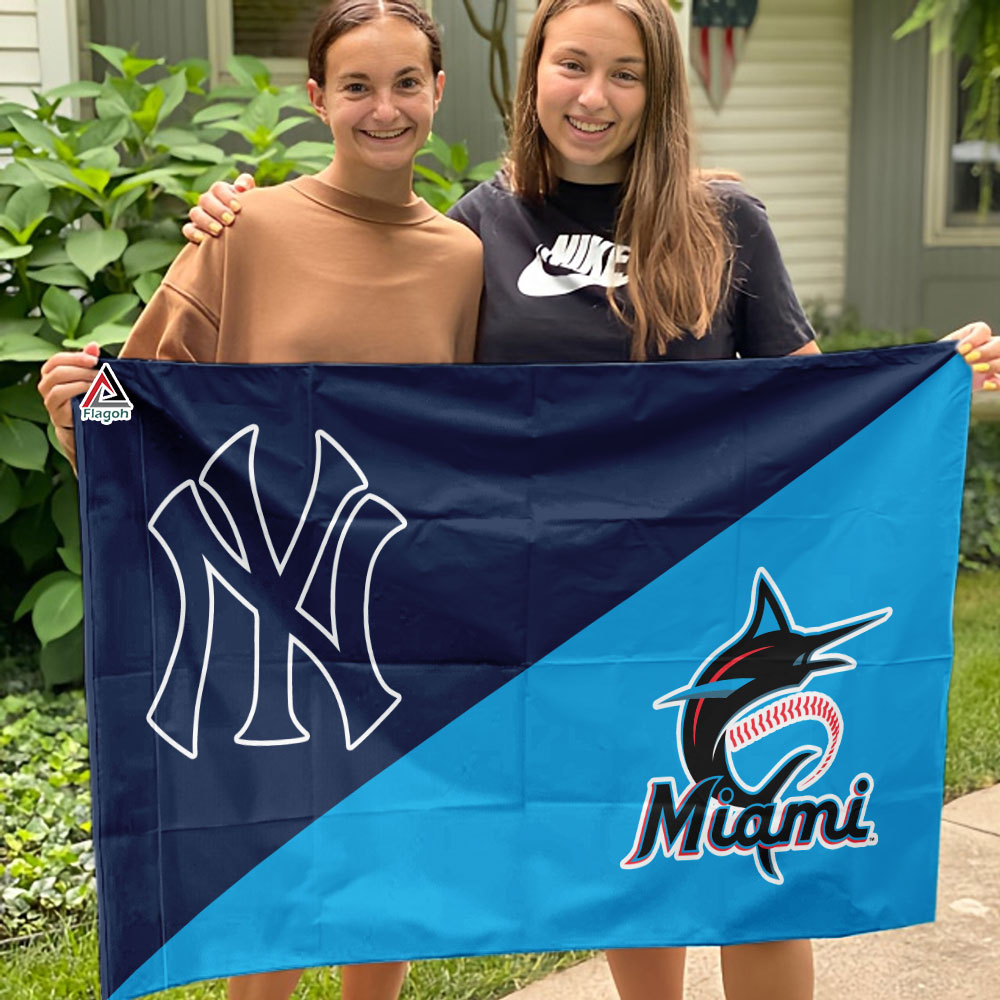 Yankees vs Marlins House Divided Flag, MLB House Divided Flag - Image 3